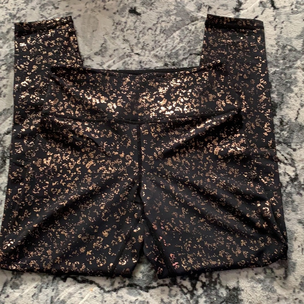 Zyia Women's Black Rose Gold Metallic Fleck Leggings - Picture 3 of 5